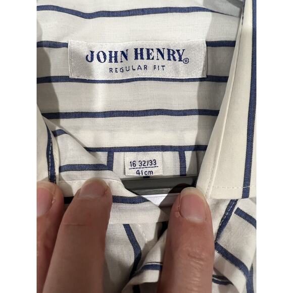 John Henry Shirt 16 32 33 Regular Fit White Blue Stripes Preppy Classic Career - Picture 5 of 8